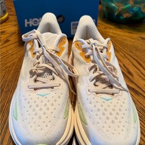 Hoka White and Orange Athletic Shoes